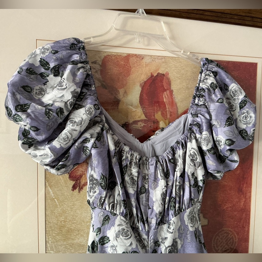 PETAL & PUP Marjorie Sweetheart Neck MIDI Dress Roses Floral Puff Sleeve Sz S - Picture 3 of 13